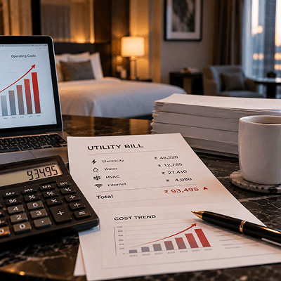 Utility bill and rising cost charts on a desk