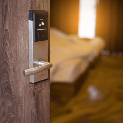 Electronic door lock on a hotel room held out of service